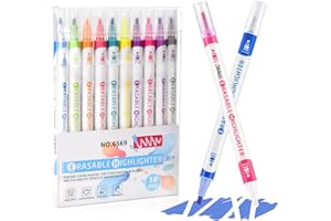 EooUooIP Surligneur effaçable, avec têtes épaisses et fines pour une écriture fluide, pointe biseautée, 10 couleurs différentes