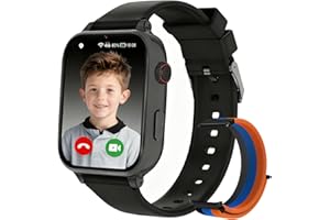 PTHTECHUS Smartwatch Niños con GPS y Llamadas, Reloj Niños con 4G Telefono, SOS, Chat de Voz, Videollamada, WIFI Modo Clase Cámara Podómetro Juegos Calculadora, Reloj Llamadas Niño Niña de 4 a 12 Años, Negro