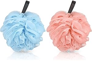 DIQC loofahs Set of 2,Shower Puff for Women and Men,Soft Body Scrubber Bath Sponge Scrunchie Mesh Pouf Bathroom Sponge Skin Exfoliating