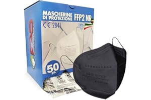FAS MEDICAL DEVICE PROTECTION 50pz Mascherine FFP2 Nere, Confezionate Singolarmente - Anallergiche, Comode e Resistenti Mascherine con Filtro BFE > 95% Certificate CE