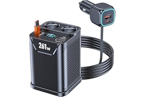 GEMCOO 7 en 1 Multi Prise Chargeur Allume Cigare, 261W Charge Rapide Chargeur 12V/24V avec 2 Prise Dual QC3.0 & PD 30W, avec 45W Type-C Câble Rétractable, pour Tablette/Phone/GPS
