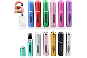 Gicctyble Set di 12 Atomizzatori Profumo Ricaricabili 5 ml – Mini Vaporizer in Alluminio con Finestra & Ricarica Bottom-Fill – Nebbia Fina Anti-Perdita – Perfetti per Viaggio & Regalo