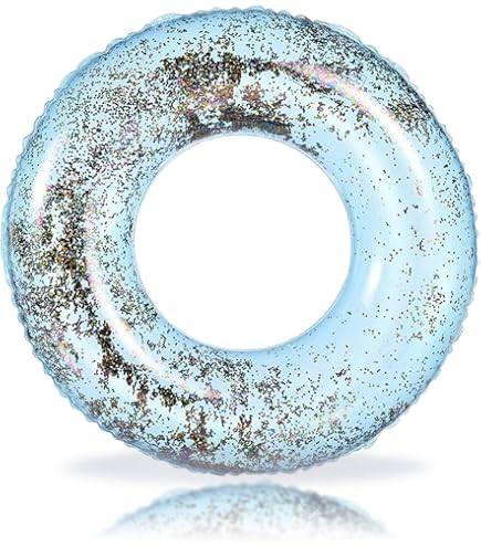LUMOOM Flotador Hinchable Con Lentejuelas Plateado – Anillo De PVC Para Piscina Y Playa, Capacidad Hasta 110 Kg