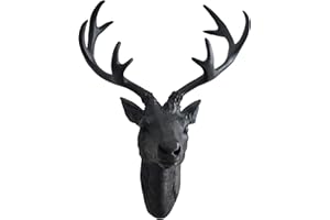 Spetebo Hirschgeweih 10 Ender - Wand Deko in schwarz 61x50 cm - Hirschkopf Skulptur Jagd Geweih