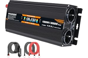 YINLEADER Przetwornica napięcia 12 V, 230 V, 1500 W/ 3000 W, przetwornica prądu z 2 gniazdami, 1 USB