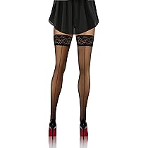 2 Calze Autoreggenti In Pizzo Da Donna - 15D, Nere E Bianche, Con Banda Silicone Antiscivolo, Taglia Unica - Foto 12