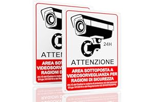 REIGY Cartello Area Videosorvegliata Alluminio da Esterno 18x25 cm, 2pcs Area Sottoposta a Videosorveglianza Adesivo GDPR, Cartelli Privacy Telecamere Sorvegliata per Proprietà Privata