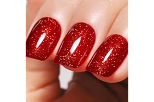 Ozzeal UV Nagellack Glitzer, Weihnachts Rot Glitzer UV Gel Nagellack Glitzernder Schimmer Gel Nail Polish Herbst Winter Gel Nagellack Soak Off UV Led 15ML