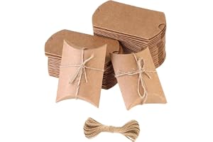 100 presentförpackningar, vintage brun kraftpapperslåda, bröllops- och julgodispresentlåda, liten kuddeformad presentförpackn