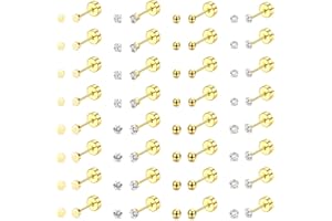 Diamday 16 coppie Piccoli Cartilagine Orecchini per donne e uomini Acciaio chirurgico Orecchini a cartilagine con retro piatto Ipoallergenici Zircone cubico Orecchini a pallina 2mm3mm Piercing Tragus