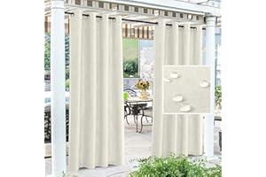 LINFKY Outdoor Curtain for Patio Waterproof Linen Look Heavy Duty Indoor/Outdoor Solid Rustproof Grommet Curtain Thermal Insulated Sunlight Block Drape for Gazebo/Porch, 2 Panel (2x52 Wx84 L,Ivory)