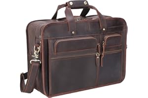 Texbo Men's Solid Full Grain Cowhide Leather Large 17 Inch Laptop Briefcase Messenger Bag Tote