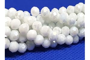 PERLIN Cuentas checas de cristal de Bohemia facetadas y redondas, tamaños de 4, 6, 8, 10 mm (blanco tornasolado perlado, 4 x 3 mm)