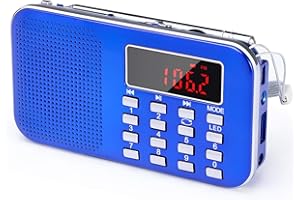 PRUNUS J-908 Radio Portatile Ricaricabile FM/AM(MW),Radiolina Portatili Digitale,Lettore Musicale MP3,Supporto USB/AUX/TF Card, Aggiunta Torcia di Emergenza (Blu)