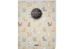 TULPE Punktraster Notizbuch A4 „C083 Verspielte Hunde“ (140+ Seiten, Vintage Softcover, Punktkariertes Papier - Bullet Journal, Dickes Notizheft, ... Gepunktete Seiten, Dot Grid Notebook)