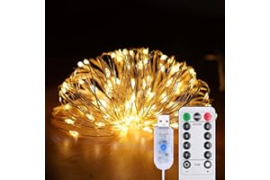 WEKRIGH Luci Stringa LED, 5M 50 LED Catena Luminosa con 8 Modalità Lucine Led Decorative, Luci Natale Impermeabile per Interni e Esterni, Camere da Letto, Giardino, Matrimonio, Albero (1 Pezzi Bianco caldo)