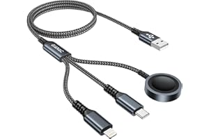 GIANAC Ladekabel Apple Watch[1.2M] 3 in 1 Multi USB Kabel mit Apple Watch Ladekabel Ladegerät +USB C+Lightning für iWatch Ultra Series10/9/8/7/6/,iPhone 16/15/14/13/12/11