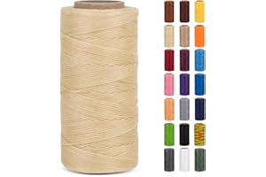 LEREATI Filo Cerato 0.8mm x 260m 150D Cordino Cuoio Filo da Cucito, Cordoncino Piatto Cerato per Legatoria, Creazione di Gioielli, Tela, Uncinetto, Cucire in Pelle, Portafoglio (Giallo Chiaro)