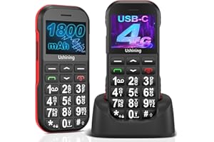 ukuu Seniorenhandy mit großen Tasten und ohne Vertrag, Dual SIM Rentner 4G Senioren Handy mit SOS Notruftaste Großtastenhandy mit Ladestation - Schwarz