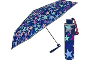 PERLETTI Klein Kinder Regenschirm Pink für Mädchen - Rosa Kinderschirm Reflektierend mit Rosa Pink Lila Motiv - Taschenschirm Kompakt Windsicher Sturmfest 7+ Jahre - Durchmesser 91 cm