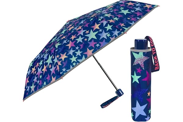 PERLETTI Hopfällbart Miniparaply för Flicka 7+ År - Kompakt Paraply Manuell Öppning Små Flickor Blå med Elsa Anna - Resenpara