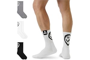 von Jungfeld Tennissocken für Damen & Herren in Gr. 35-46 - Sportsocken (Crew Socks) aus Bio-Baumwolle - Strümpfe mit Smiley-Motiv