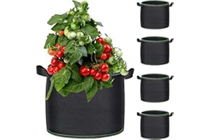 ROEOWENE 5PCS Sac de Plantation 20L/5 Gallons avec Poignées - Géotextile Non Tissé pour Pomme de Terre, Pots de Jardin, Plantes, Fleurs, Fraises