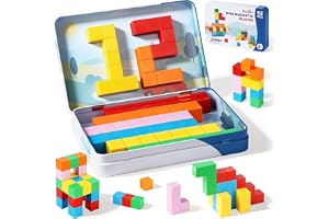 Dreamon Mini magnetiska block 52 st magnetiska byggstenar för resor för barn med tennlåda magnet kuber Montessori STEM leksak