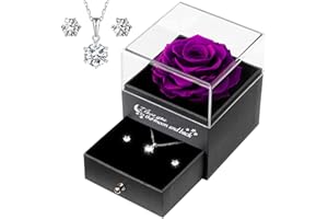 Yamonic Rosa Eterna Regalo Mujer,Rosa Real con Collar y Pendientes de Plata de Ley 925 Mujer Regalos Originales para Mujer,Regalo Cumpleaños Mujer,Regalo Día de la Madre,Regalo Mama,Regalo Madre