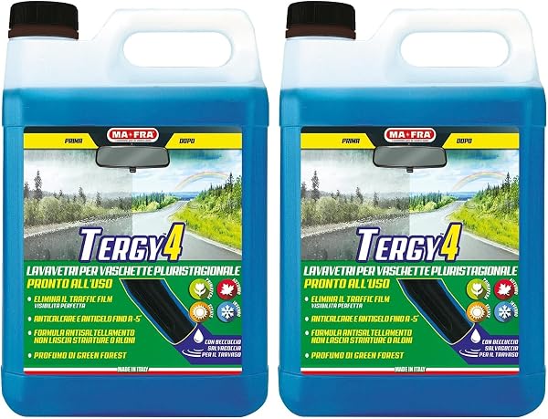 Ma-Fra Tergy 4, 4.5L Format, Multi-Season Ready to Use Automotive Windshield Washer Liquid, Anti-Freeze Cleaner for Windscree - 1