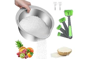 WOKICOR Misa ze stali szlachetnej, sitko do ryżu, nachylony projekt dna, żywnościowe sitko do ryżu z lejkowym wylewem, sitko do makaronu ze stali szlachetnej, sitko do kuchni do mycia i odwadniania quinoa