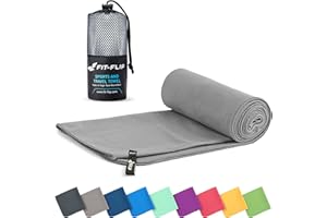 Fit-Flip Toalla Microfibra – en 11 Colores, 8 tamaños – compacta, Ultraligera y de Secado rápido – Toallas Gimnasio – Toalla Gym, Toalla Viaje y Toalla Piscina (50x100cm Gris + Bolsa)