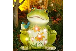 Umikk Decoración de jardín para exteriores, figuras solares de jardín, ranas, regalo de cumpleaños para mujeres, decoración divertida con cadena de luces solares suculentas, regalos, figuras de jardín
