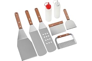 ROMANTICIST 8Pcs Grillspachtel Plancha Kit - Edelstahl Teppanyaki Spachtel für Männer Frauen - Schwerer Edelstahl Grill-Spachtel Männer