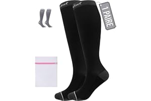 360 RELIEF Chaussettes de Contention Homme et Femme - Classe 1 Chaussette de Compression pour Running, Voyage, Avion, Sports - Bas de Contention 15-20 mmHg Avec sac de lavage en filet