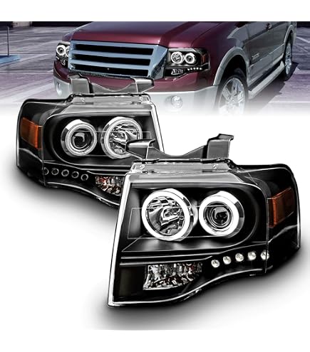 AM Autoparts Left Driver Side Headlight Assembly For 2003-2006 Ford Expedition - Black Housing, Halogen