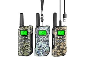 INSPIREYES Walkie Talkie Niños Recargable, 48 Horas de Tiempo de Trabajo, 3 kilómetros de Largo Alcance,JRegalo de Juguetes al Aire Libre para niños de 3 a 12 años, Paquete de 3 camuflajes