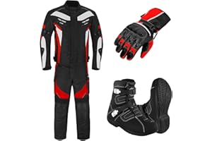 PROFIRST Motorcycle Protected 2 Piece Suit For Men, Bike Jacket WaterProof Fabric CE Armour Protected Trouser, Gloves With Long Leather Boots, Motorcycle Accessories CE-Approved