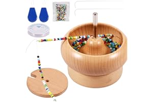 AIRENER Wooden Bead Spinner, Bead Making Spinner, Clay Bead Spinner, Wooden Bead Holder, Waist Beads Kit with 2 Beading Needles 500 Color Beads for Jewelry Making Bracelet Maker Stringing Wooden Crafting