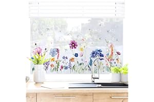 ‎WANDSTICKER4U WandSticker4U®- Fenstersticker BLUMENWIESE (85x35 cm) I Fensterbilder Herbst Blumen selbstklebend für Kinder Schlafzimmer Küche Bad I Fensteraufkleber Herbstdeko Fenster wiederverwendbar