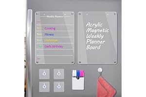 LIANTRAL Acrylic Dry Erase Board Calendar for Fridge, Set of 2, 23 x 33 cm Magnetic Clear Acrylic Whiteboard Horizontal Weekly Planner Board for Refrigerator with 6 Water-Based Pens for Menu Memo Home Kitchen