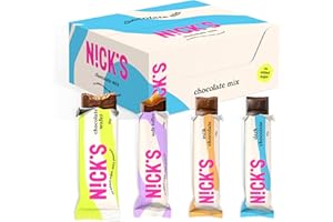 ‎N!CK'S NICKS Schokolade Keto Riegel, Chocolate Mix box mit Schokoriegel ohne Zuckerzusatz, Glutenfrei, Low carb Süßigkeiten Palmölfrei (Probierpaket mit 12 Snacks bars)