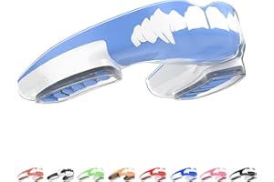 Reductro Mouthguard Slim Fit, Adults and Junior Sports Gum Shield Mouth Guard with case for Boxing, MMA, Rugby, Hockey, Karate, Judo and All Contact Sports. Fitting Technology. (Light Blue & White)