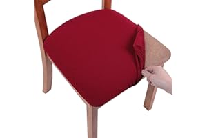 smiry Stretch Chair Seat Covers for Dining Room, Burgundy Set of 2 Jacquard Dining Chair Seat Protectors Chair Slipcovers