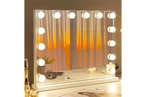 FENCHILIN Hollywood - Specchio con illuminazione, 14 dimmer, 3 modalità di illuminazione, specchio Hollywood Vanity Mirror con luci bianche, 50 x 42 cm