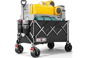 ‎OVERMONT Overmont Faltbar Bollerwagen Klappbar Handwagen - mit Geländegängige Breite Räder - bis 150 kg Tragkraft - für Camping Sport Einkaufen Garten