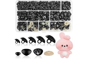 Hengxinchen 430 pezzi occhi a bottone neri con naso di sicurezza, 5 dimensioni occhi di sicurezza per animali all'uncinetto 8 – 15 mm, occhi in plastica da cucire per uncinetto bambola marionette