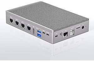 HEIGAOLAPC Fanless Mini PC, Micro Firewall Appliance 12th N100(3.4 GHz) 8GB RAM 128GB eMMC, Full-Functional USB-C Mini Computer, Mini Server, 4 Lan 2.5GbE Dual Display 4K 60Hz, WiFi BT 5.2