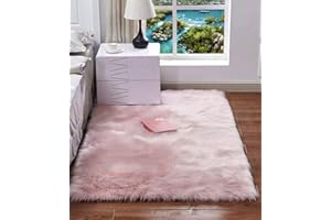 HARESLE Shaggy Longhair Fell Teppich Wohnzimmer, Flauschiger Weich Einfarbig Wohnzimmerteppich,Rosa/60x120cm