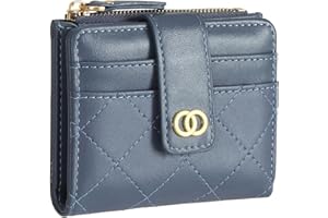 WEILIAN PU Leather Purses for Women Small Double Fold Women Wallets with Zippered Doka Ladies Wallet That Can Hold Cash Coins Cards and Banknotes Blue